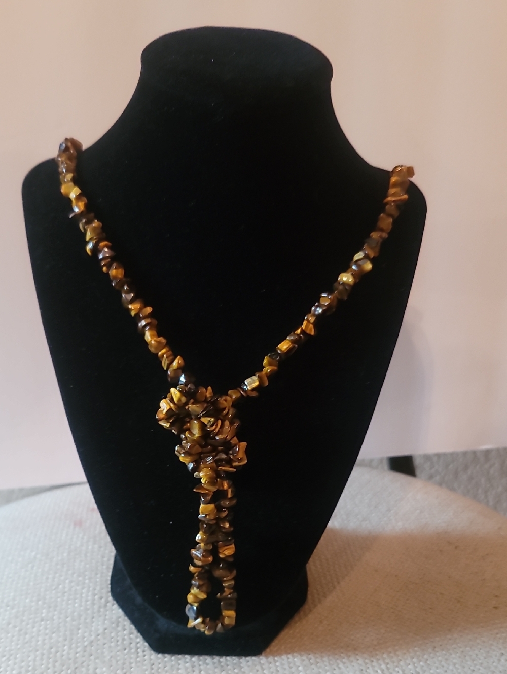 GENUINE Tiger's Eye Beaded Lariat Necklace -